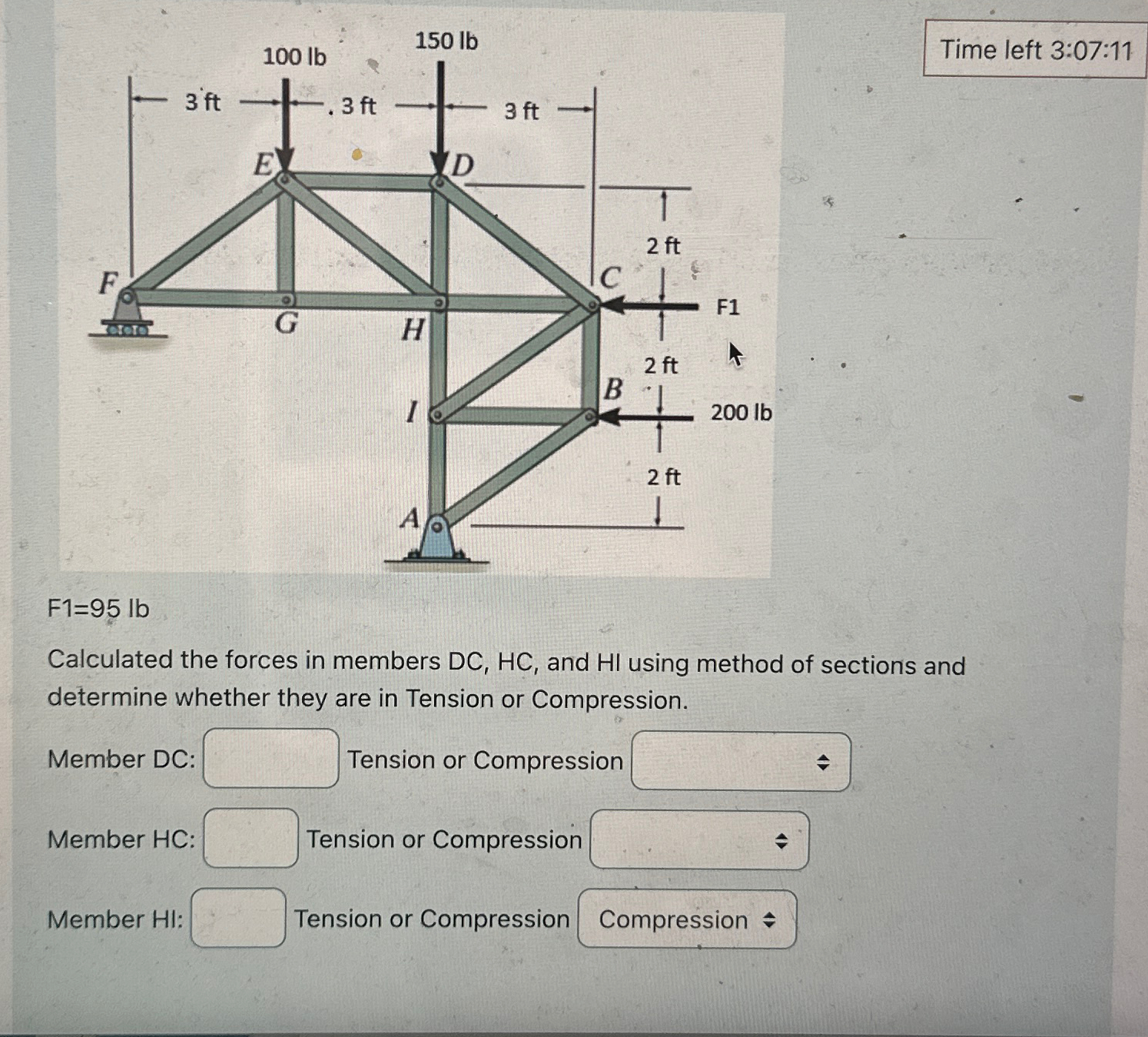 Time left 3 : 0 7 : 1 1 F 1 = 9 5 l b Calculated