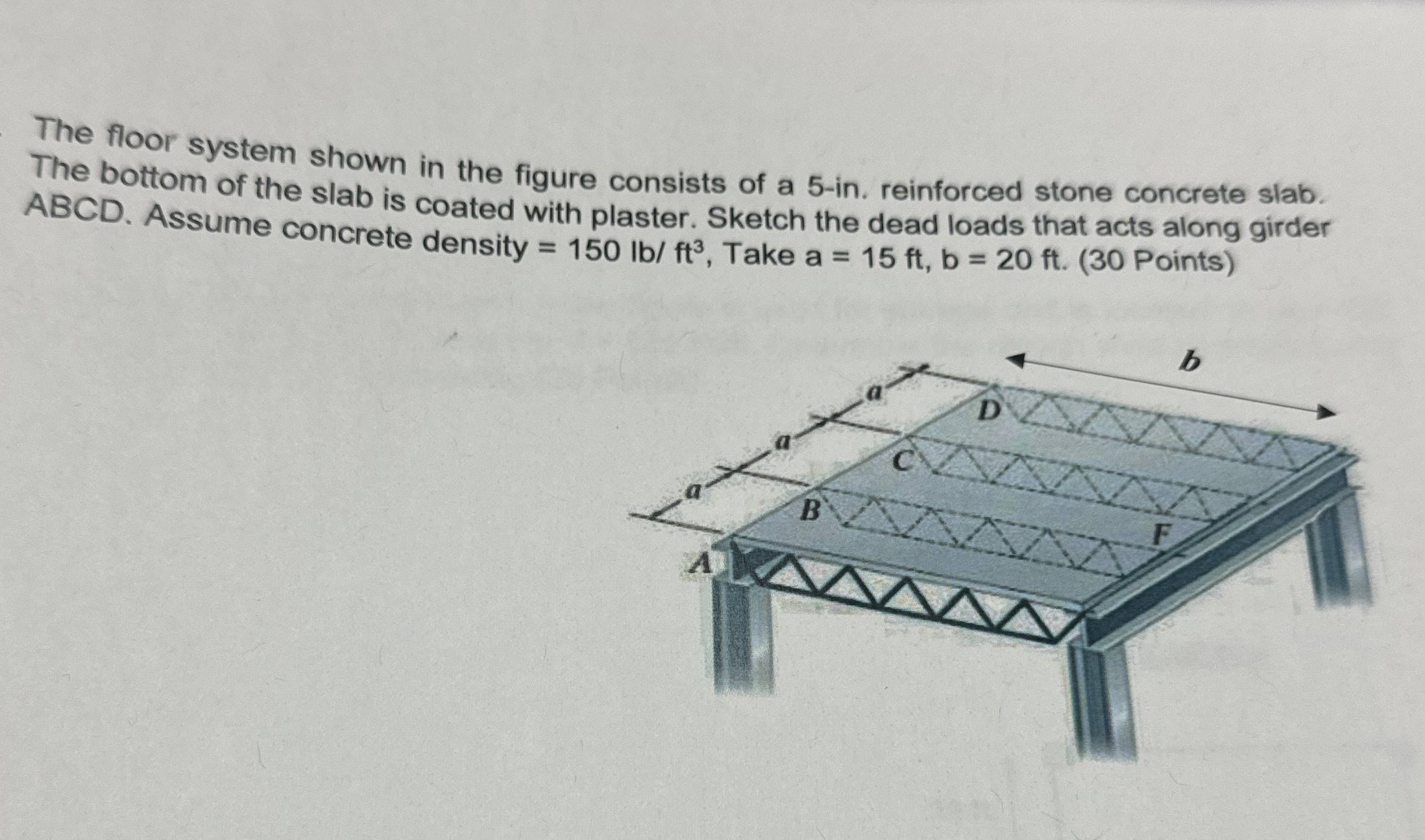 The floor system shown in the figure consists of
