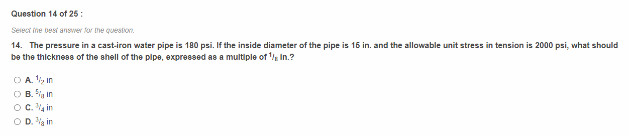 Question 1 4 of 2 5 : Select the best answer for