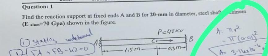 Question: 1 Find the reaction support at fixed