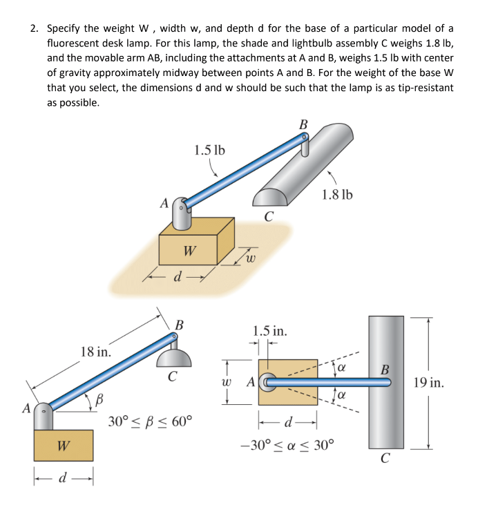Specify the weight W , width w , and depth d for