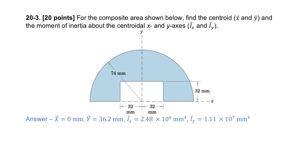 2 0 - 3 . [ 2 0 points ] For the composite area
