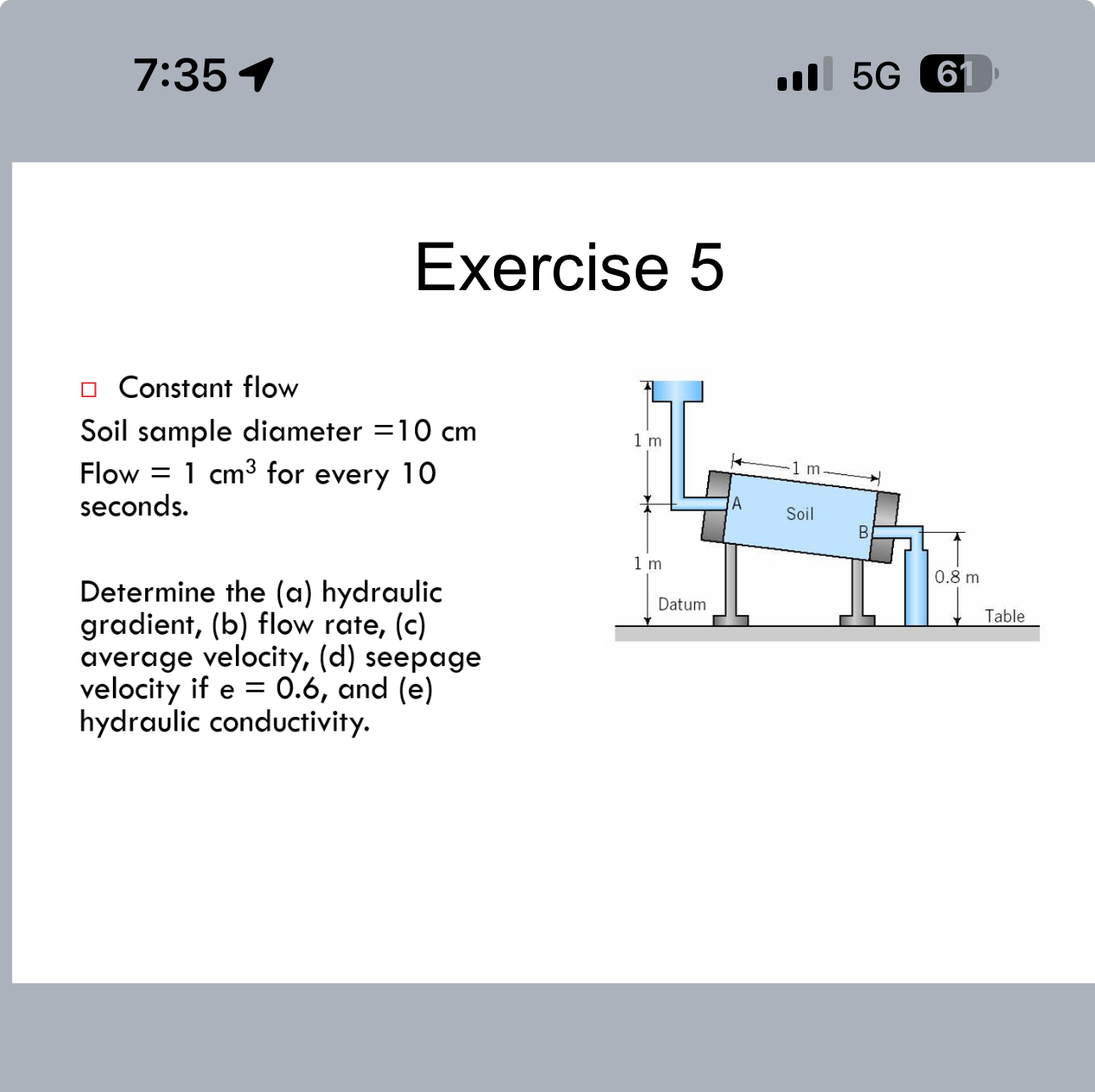 7 : 3 5 . 1 I 5 G 6 Exercise 5 Constant flow Soil
