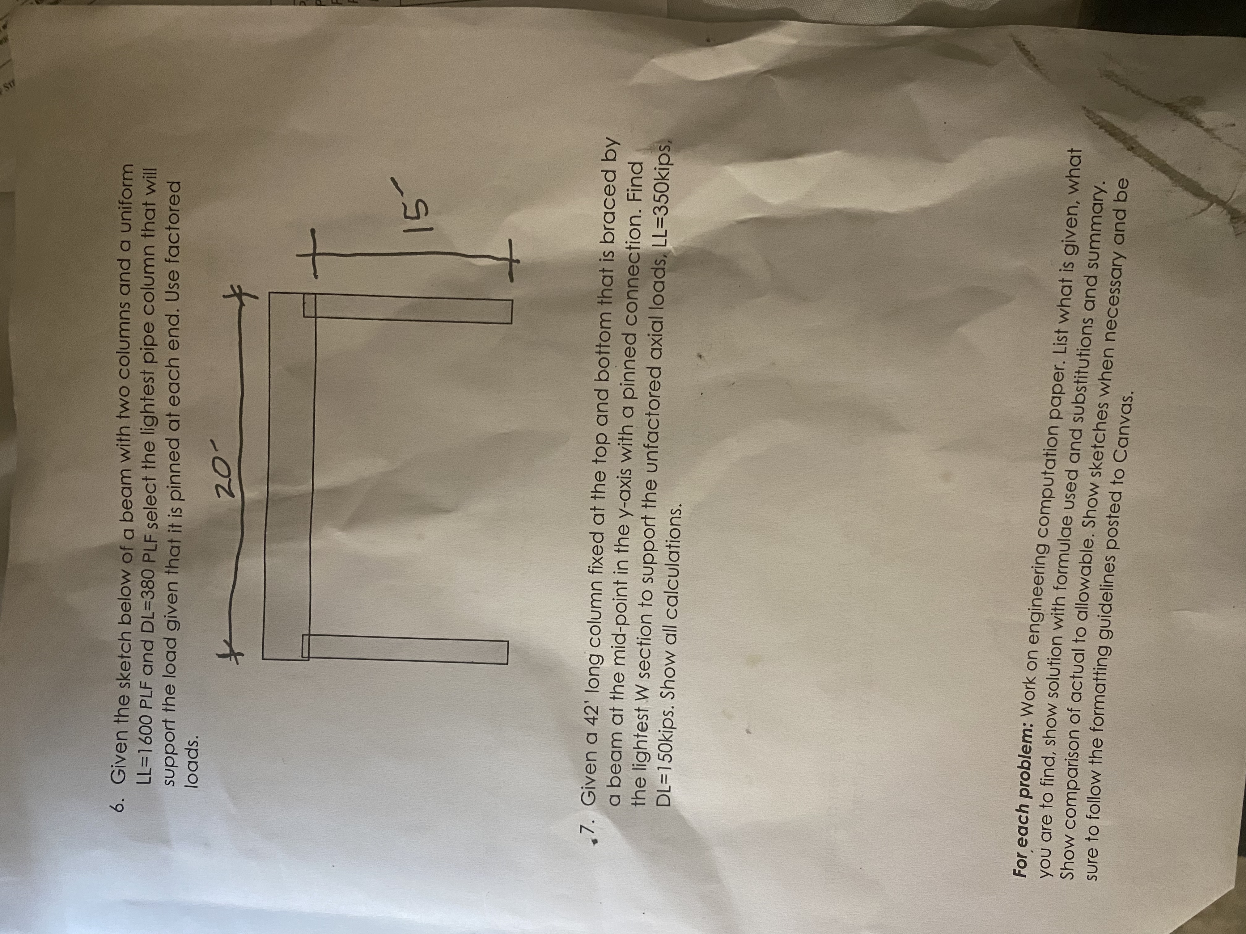 7 . Given a 4 2 ' long column fixed at the top