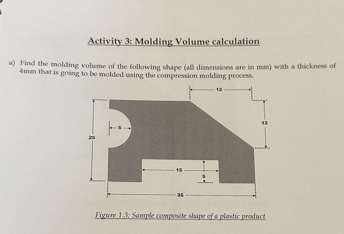 Activity 3 : Molding Volume calculation a ) Find