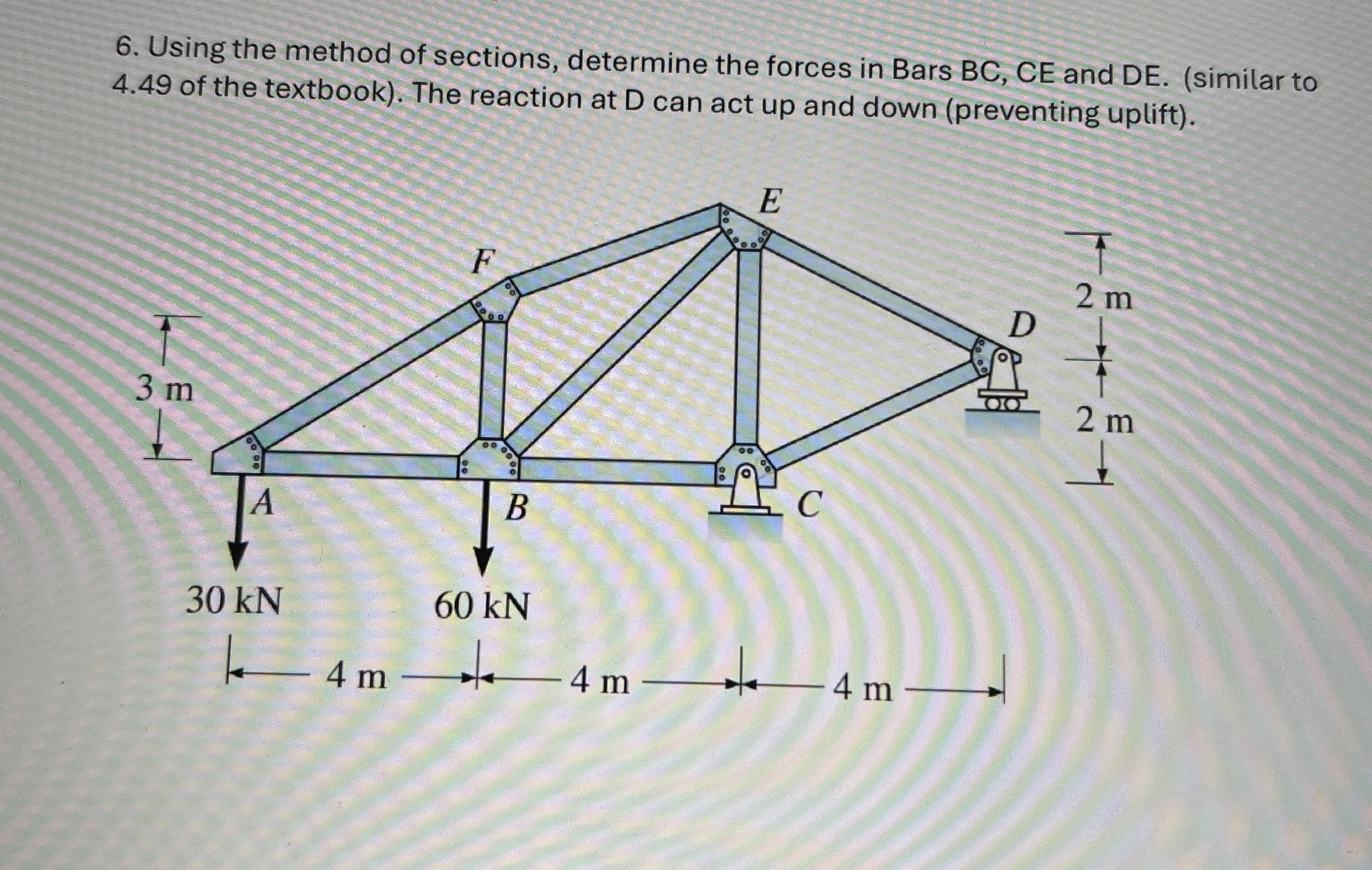 Using the method of sections, determine the