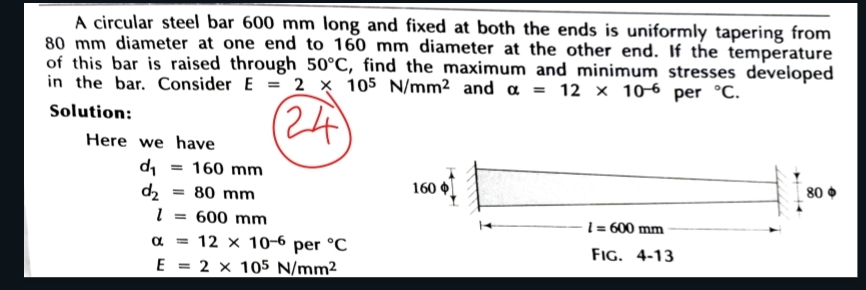 A circular steel bar 6 0 0 mm long and fixed at