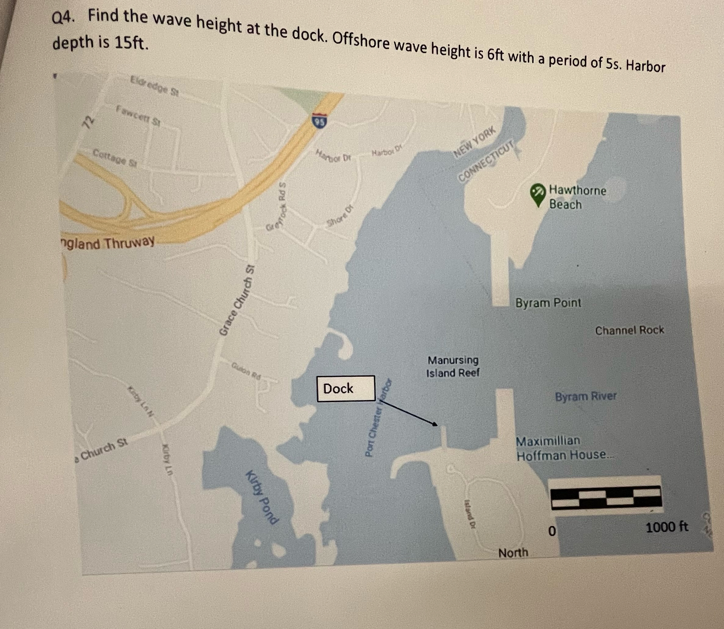 Q 4 . Find the wave height at the dock. Offshore