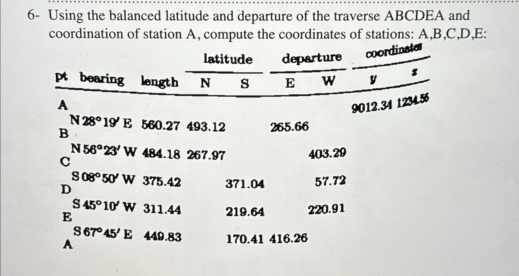 6 - Using the balanced latitude and departure of