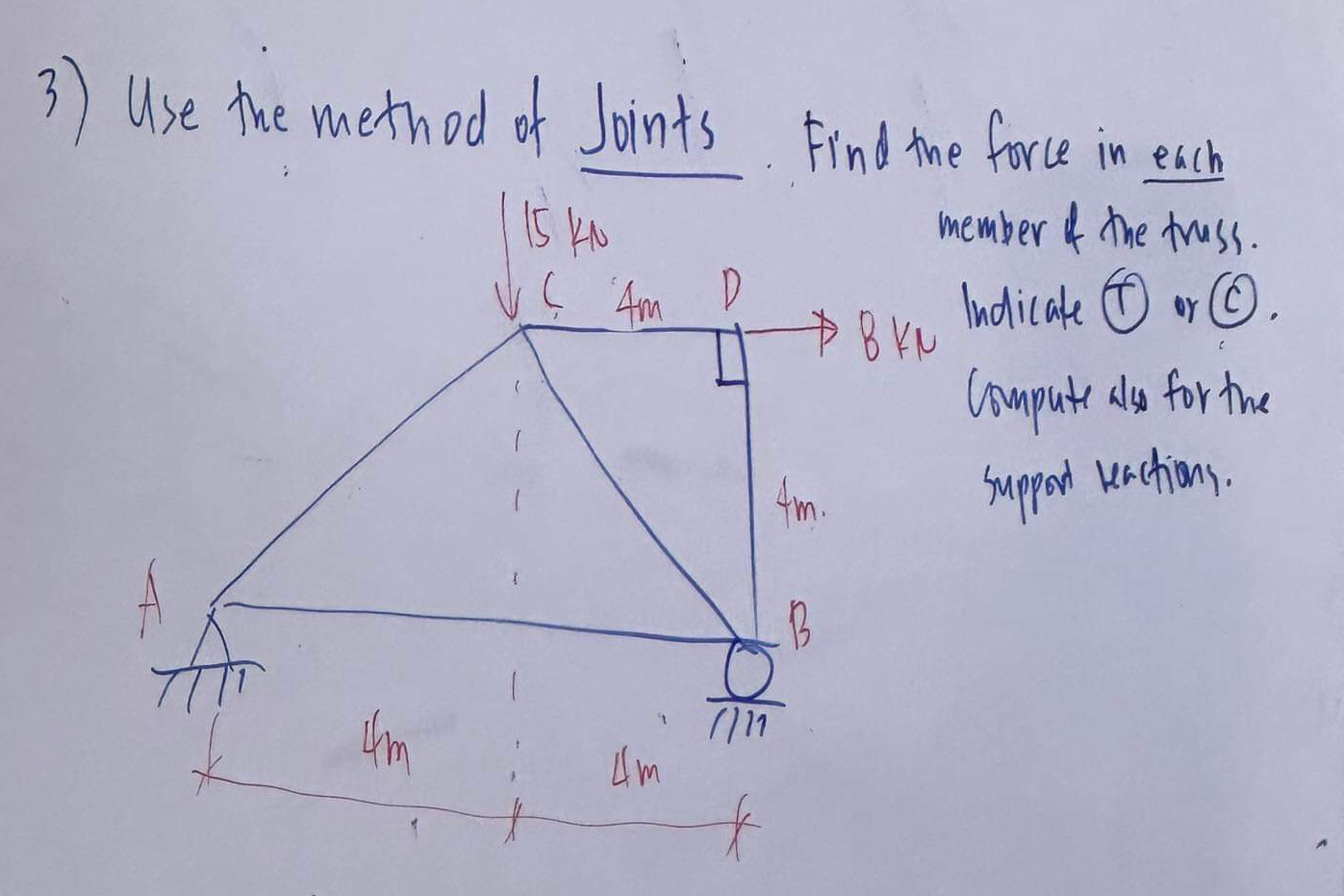 Use the method of Joints. Find the force in each
