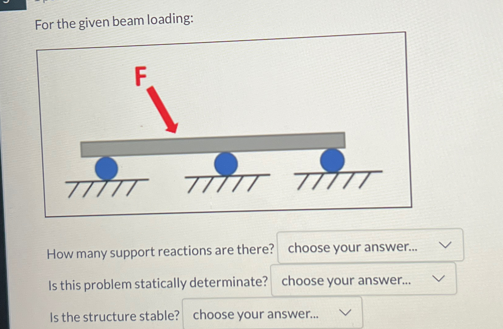 For the given beam loading: How many support