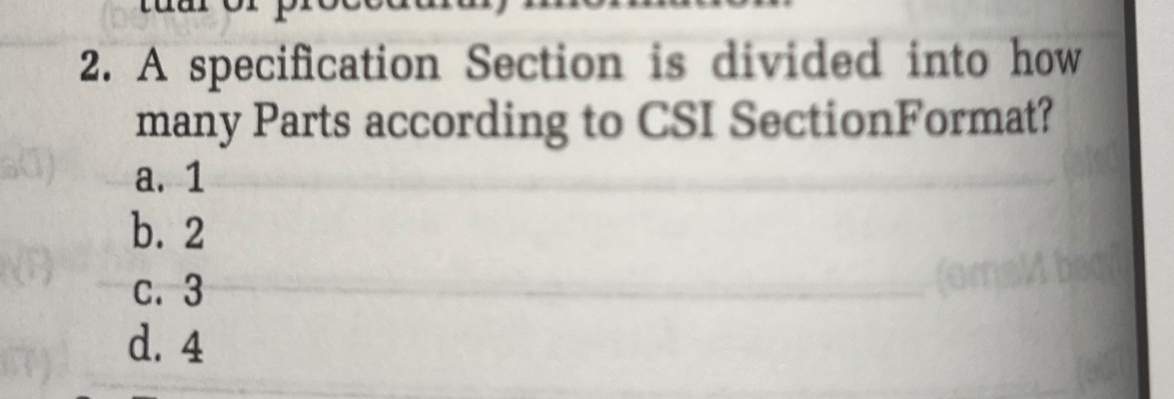 A specification Section is divided into how many