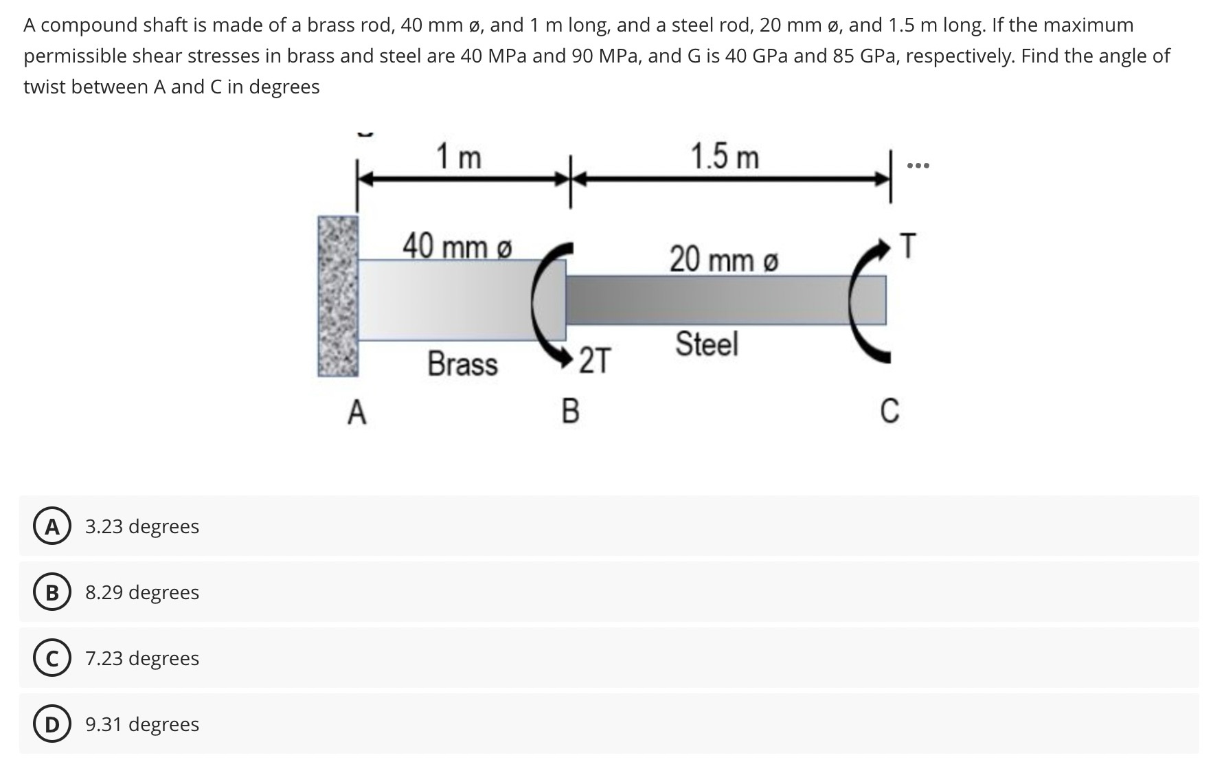 A compound shaft is made of a brass rod, 4 0 m m