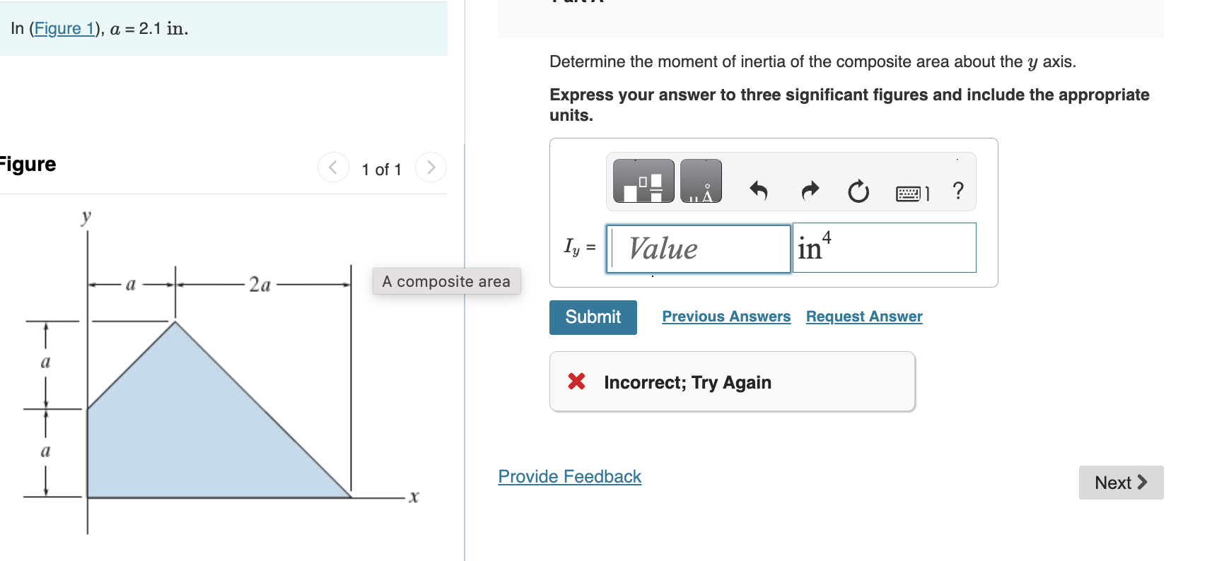 In ( Figure 1 ) , a = 2 . 1 i n . igure Determine
