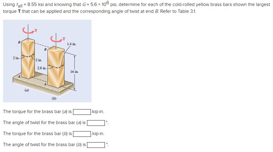 Using T a l l = 8 . 5 5 ksi and knowing that G =