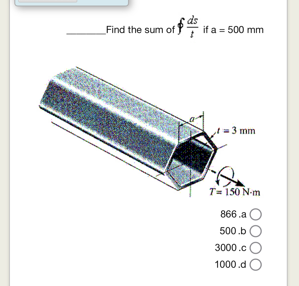 Find the sum of o d s t if a = 5 0 0 m m