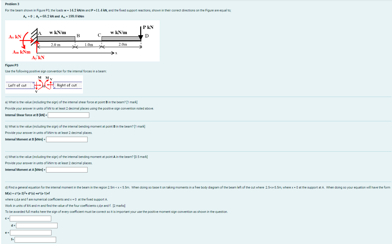 Problem 3 For the beam shown in Figure P 3 , the