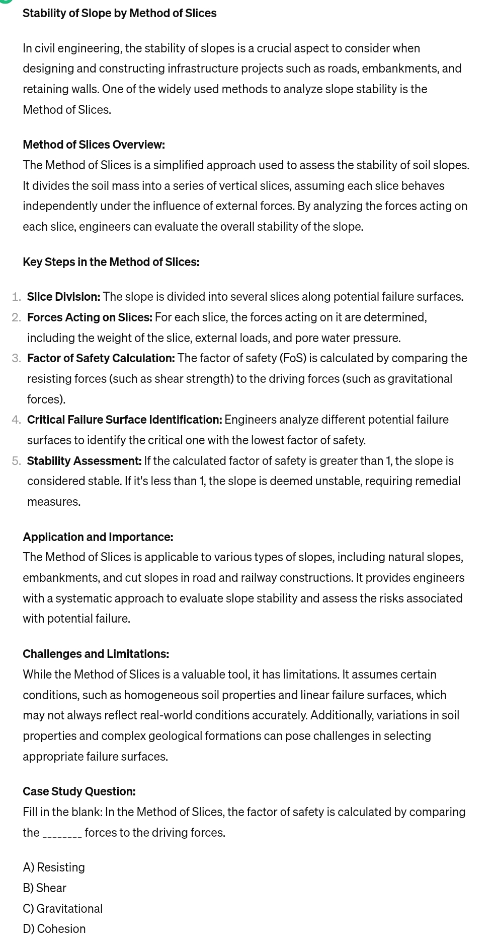 Stability of Slope by Method of Slices In civil