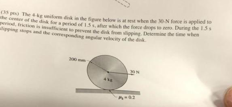 ( 3 5 pts ) The 4 - kg uniform disk in the figure