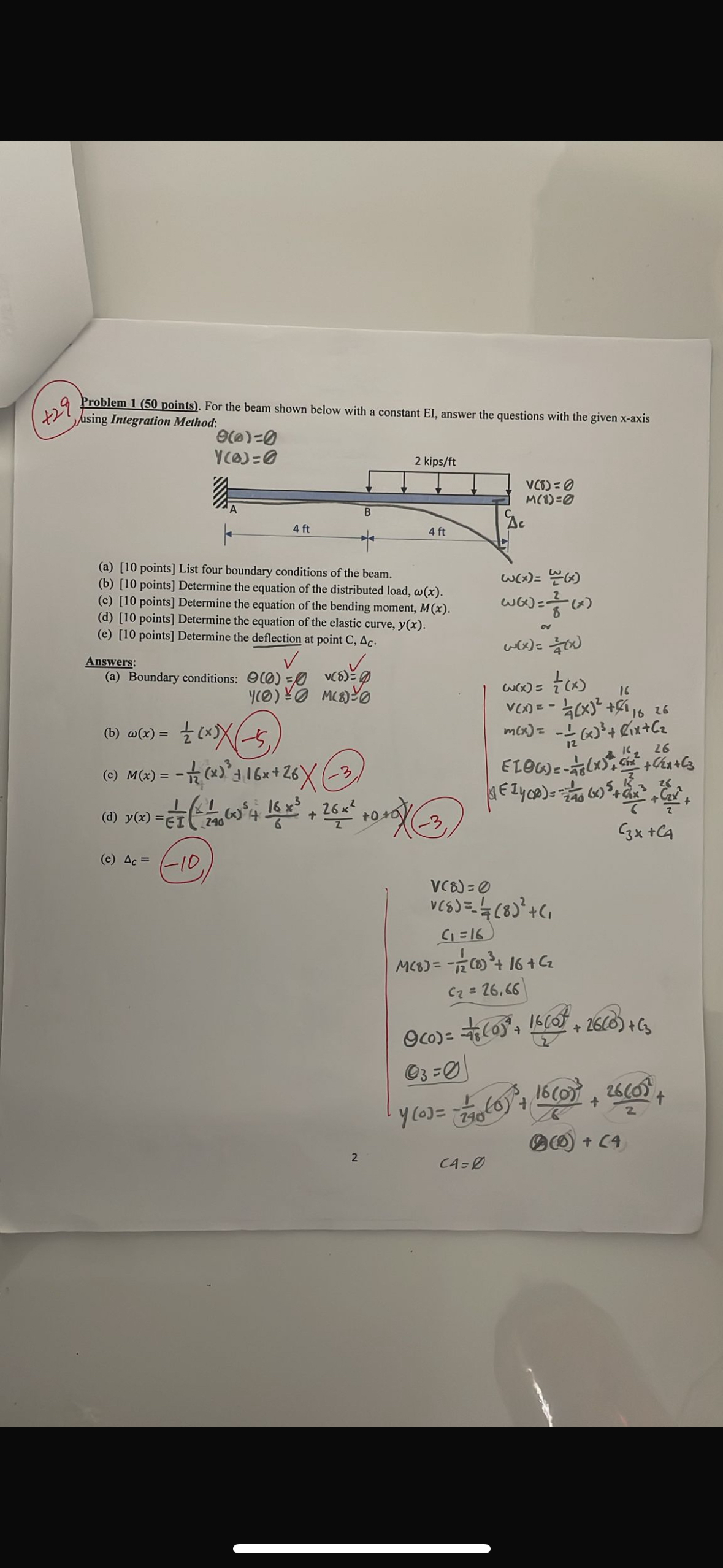 1 2 Problem 1 ( 5 0 points ) . For the beam shown