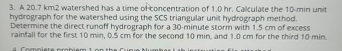 A 2 0 . 7 k m 2 watershed has a time