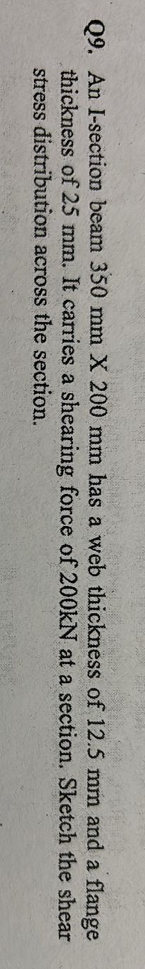 Q 9 . An I - section beam 3 5 0 m m 2 0 0 m m has