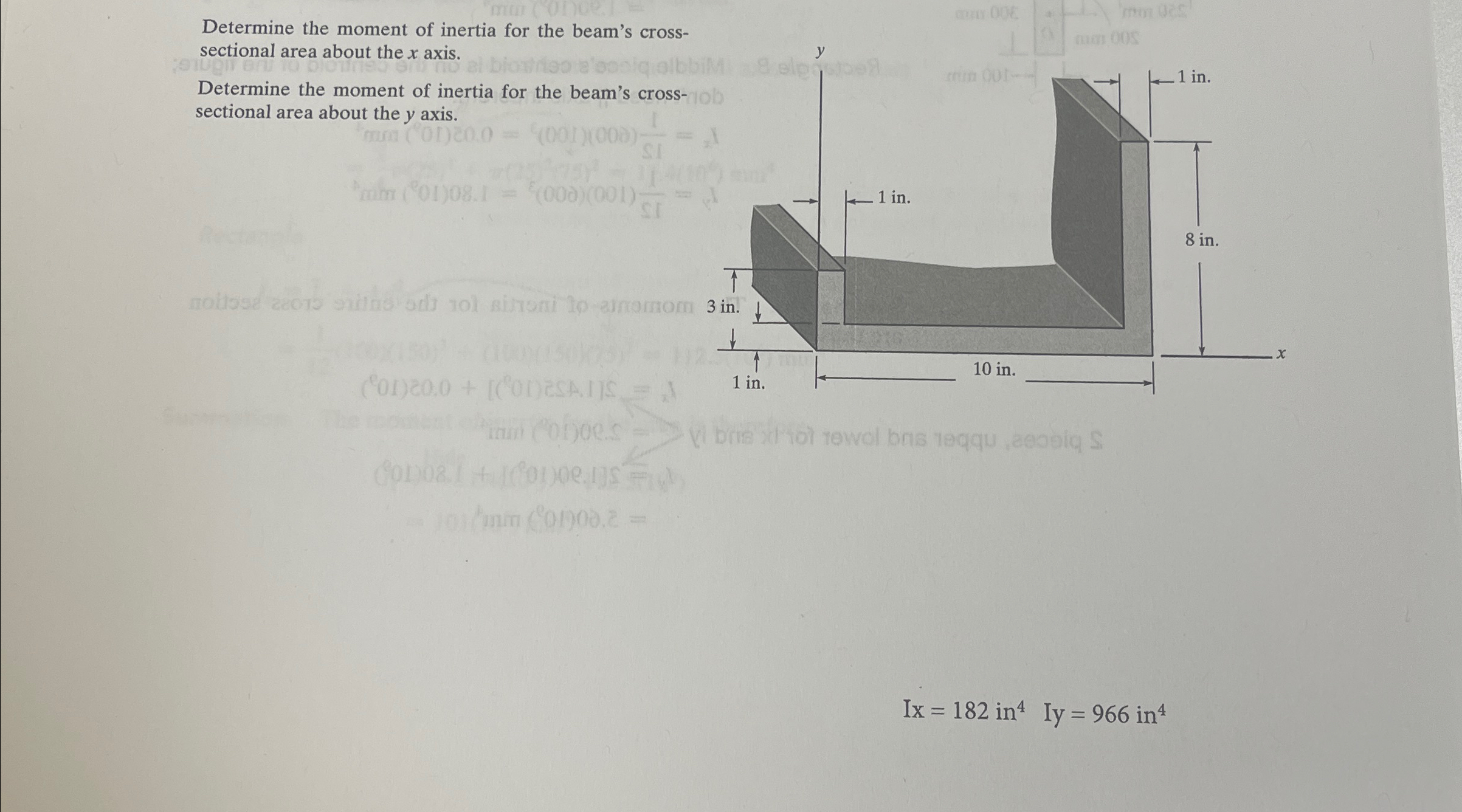 Determine the moment of inertia for the beam's