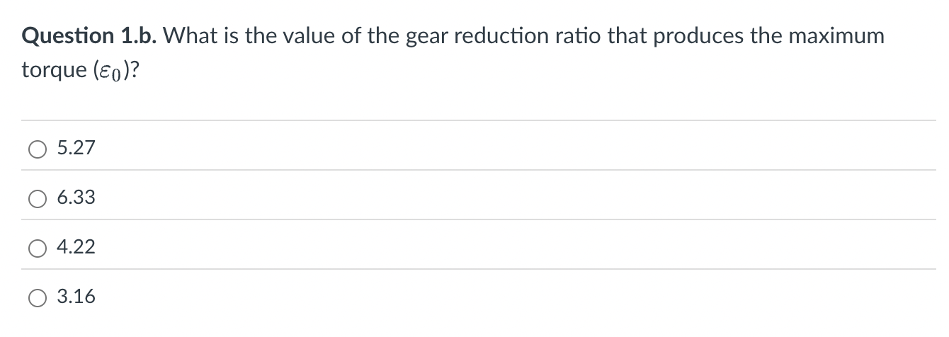 Question 1 . b . What is the value of the gear