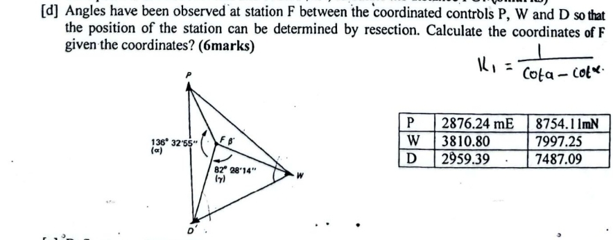 [ d ] Angles have been observed at station F