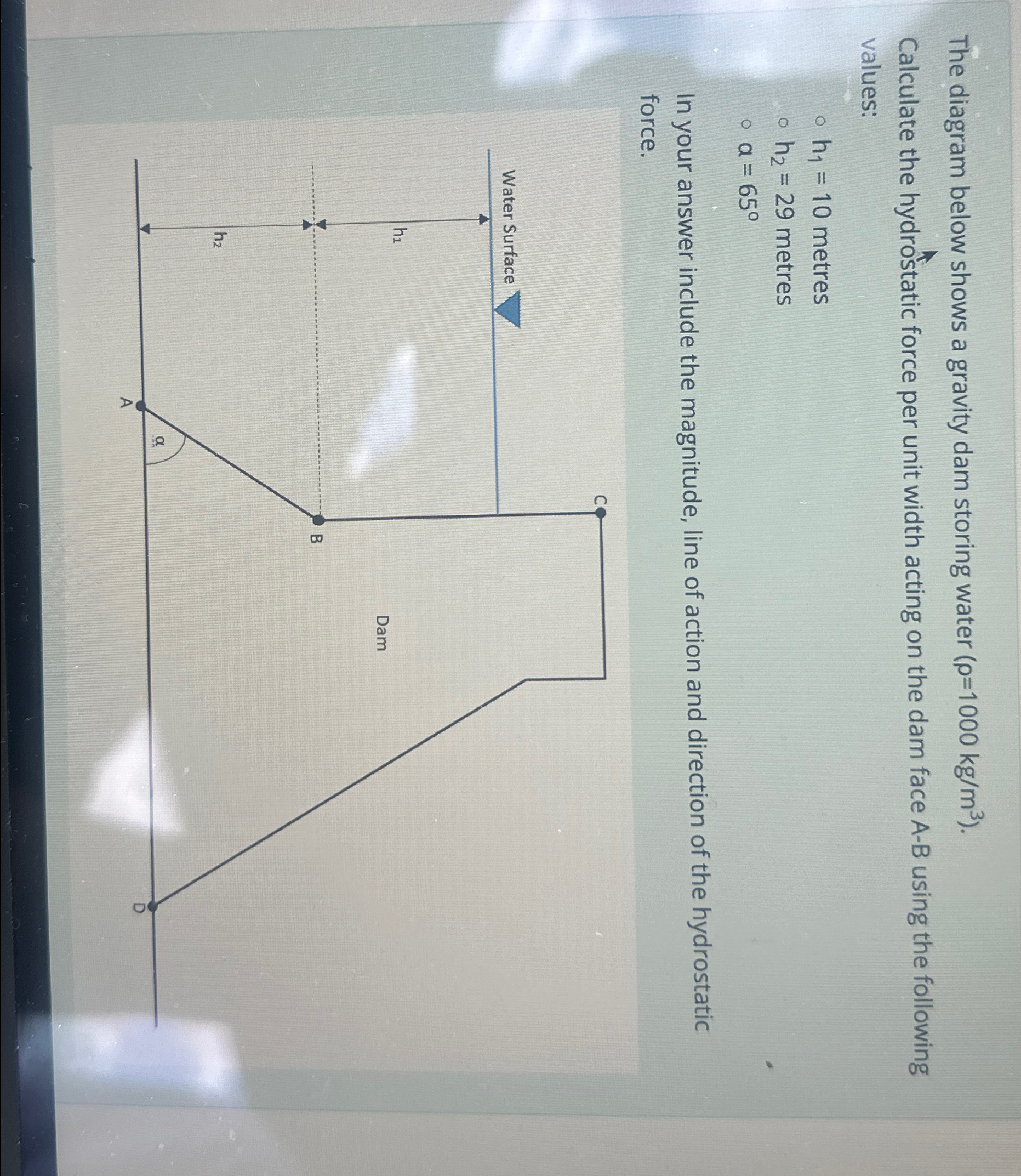 The diagram below shows a gravity dam storing