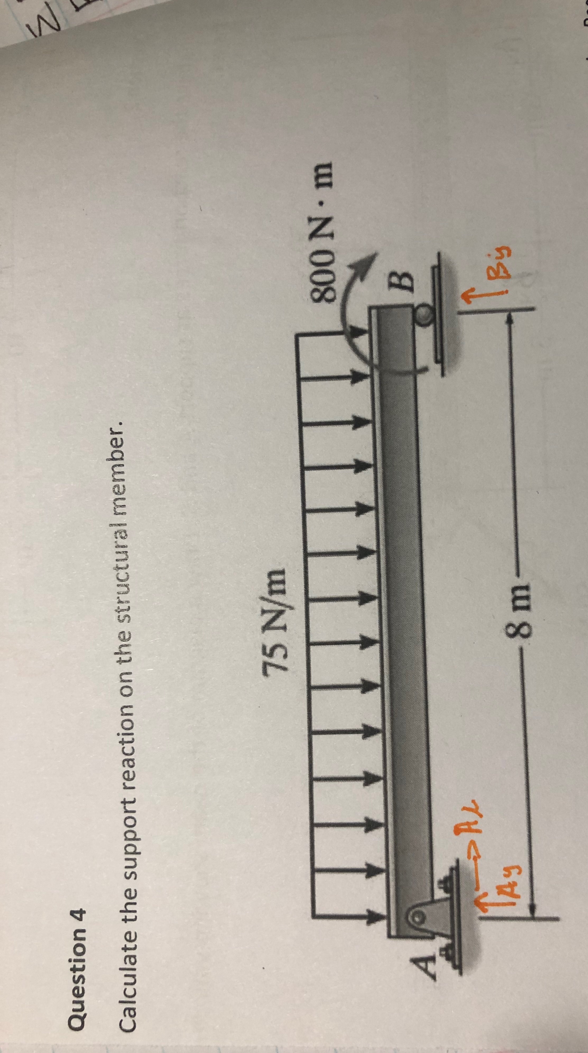 Question 4 Calculate the support reaction on the