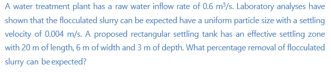 A water treatment plant has a raw water inflow