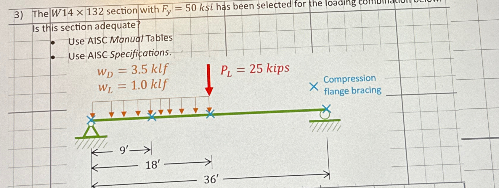 The W 1 4 1 3 2 section with F y = 5 0 ksi has