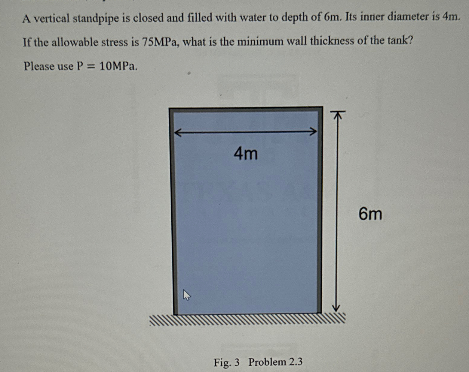 A vertical standpipe is closed and filled with