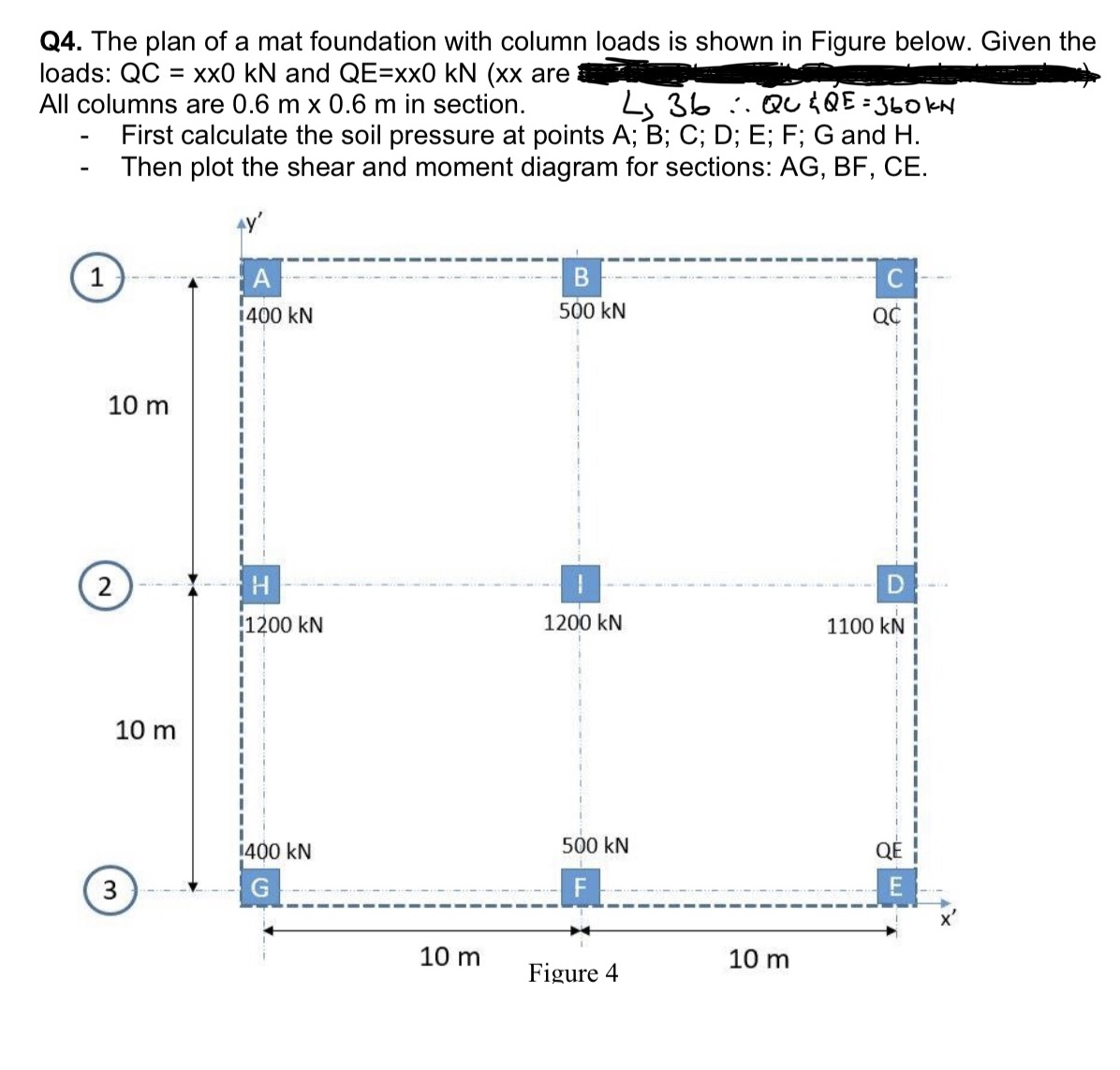 Q 4 . The plan of a mat foundation with column