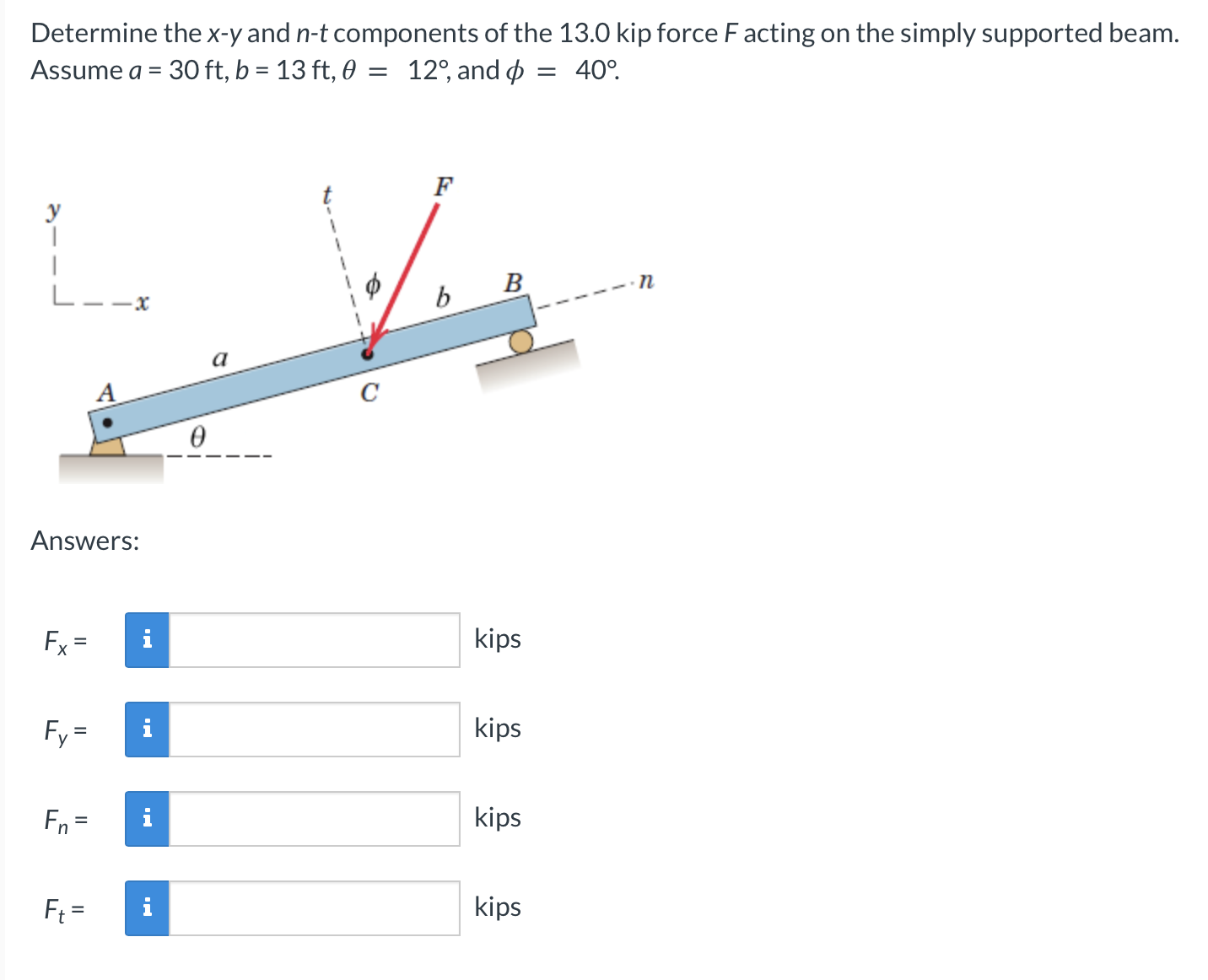 Determine the x - y and n - t components of the 1
