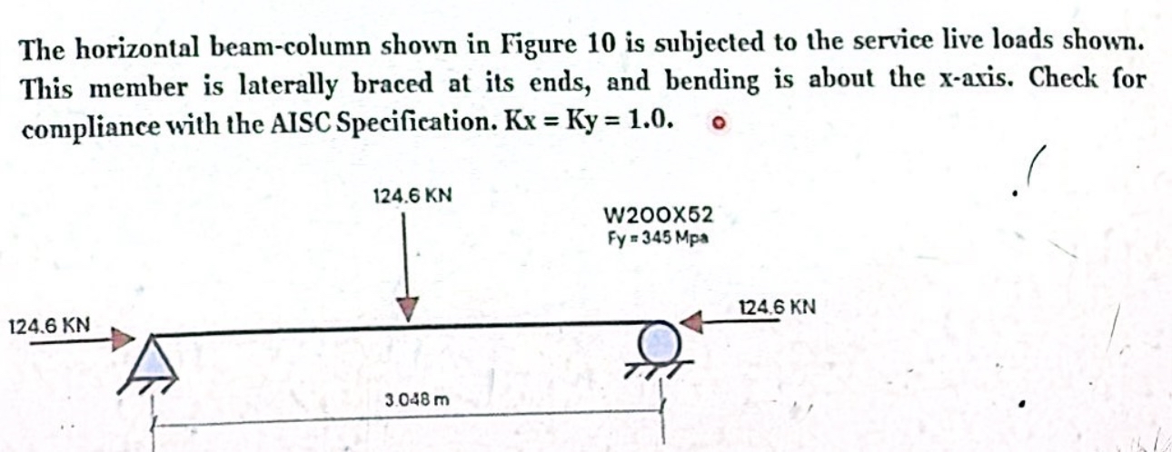 The horizontal beam - column shown in Figure 1 0