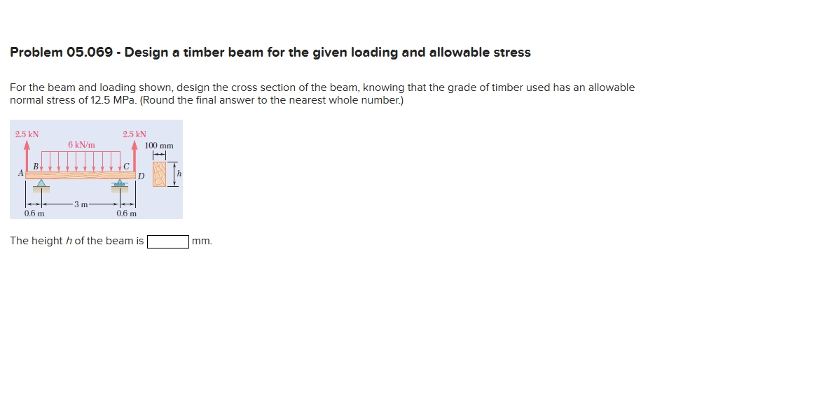 Problem 0 5 . 0 6 9 - Design a timber beam for