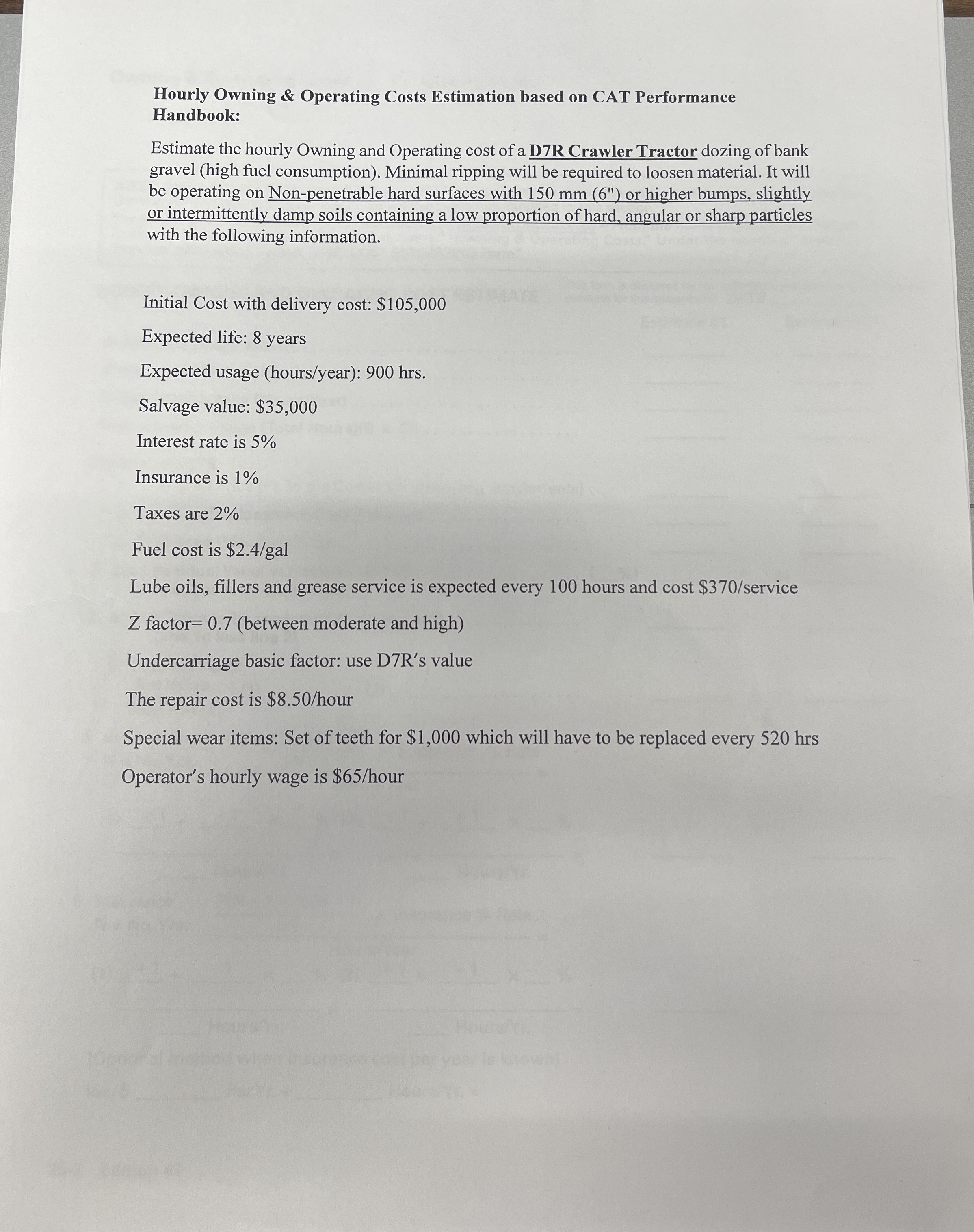 Hourly Owning & Operating Costs Estimation based