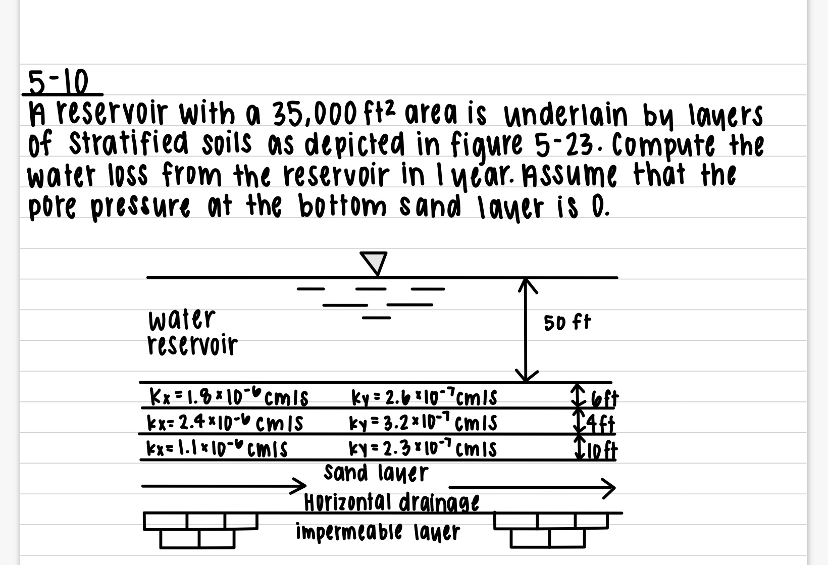 5 - 1 0 A reservoir with a 3 5 , 0 0 0 f t 2 area