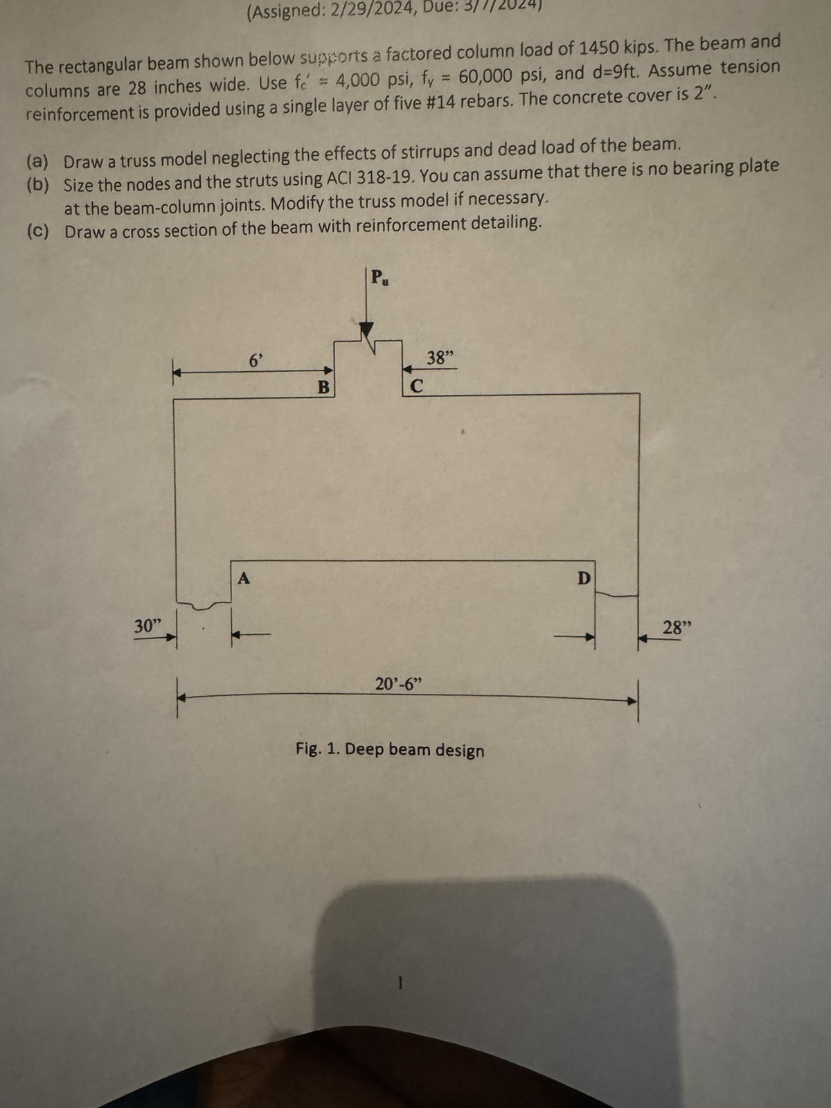 The rectangular beam shown below supports a