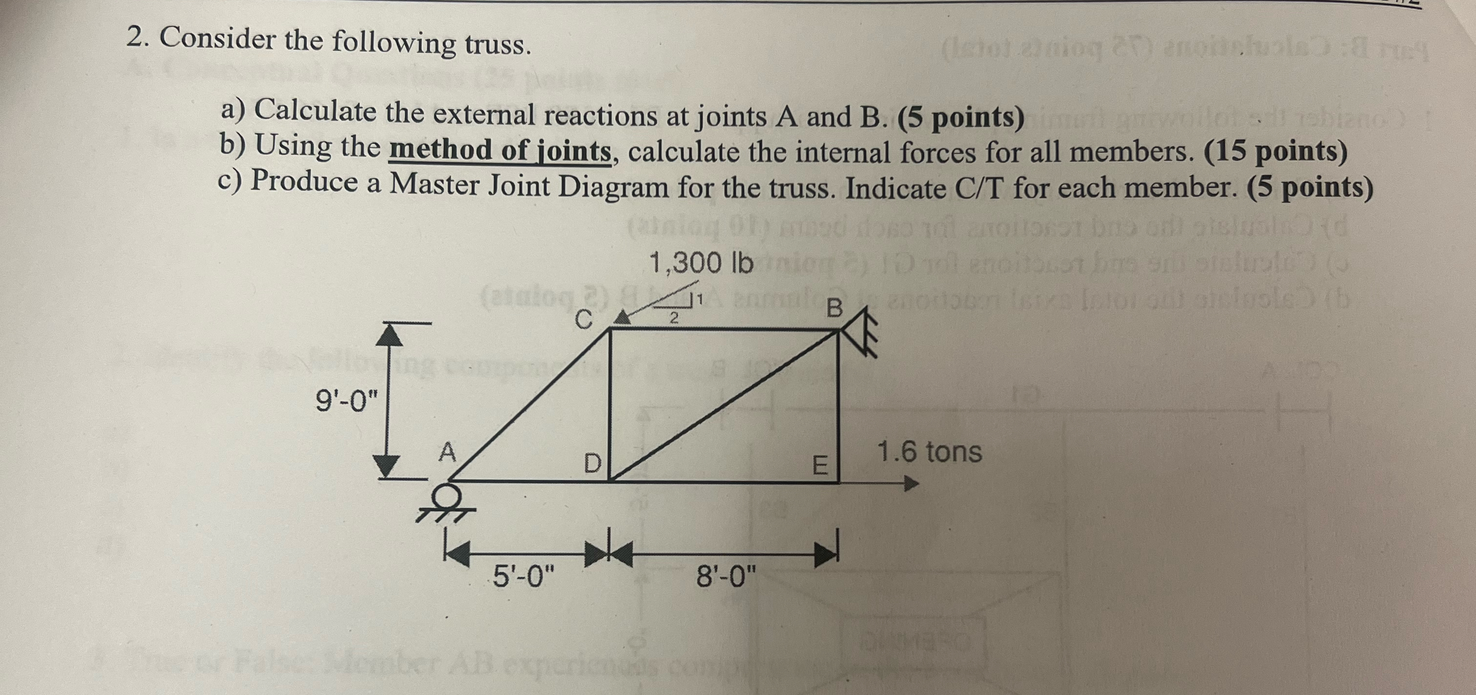 Consider the following truss. a ) Calculate the