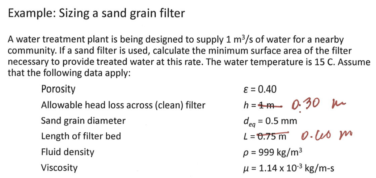 Example: Sizing a sand grain filter