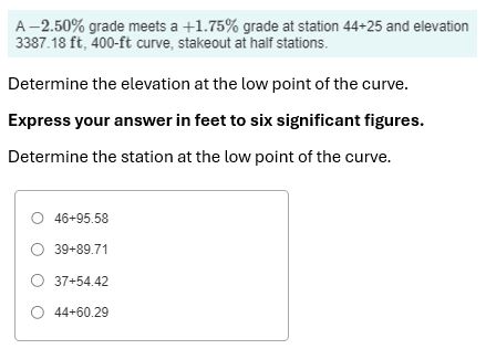 A - 2 . 5 0 % grade meets a + 1 . 7 5 % grade at