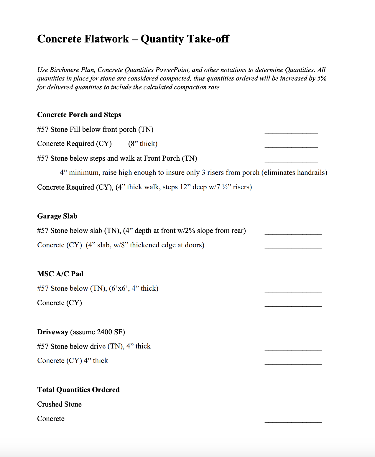 Concrete Flatwork - Quantity Take - off Use