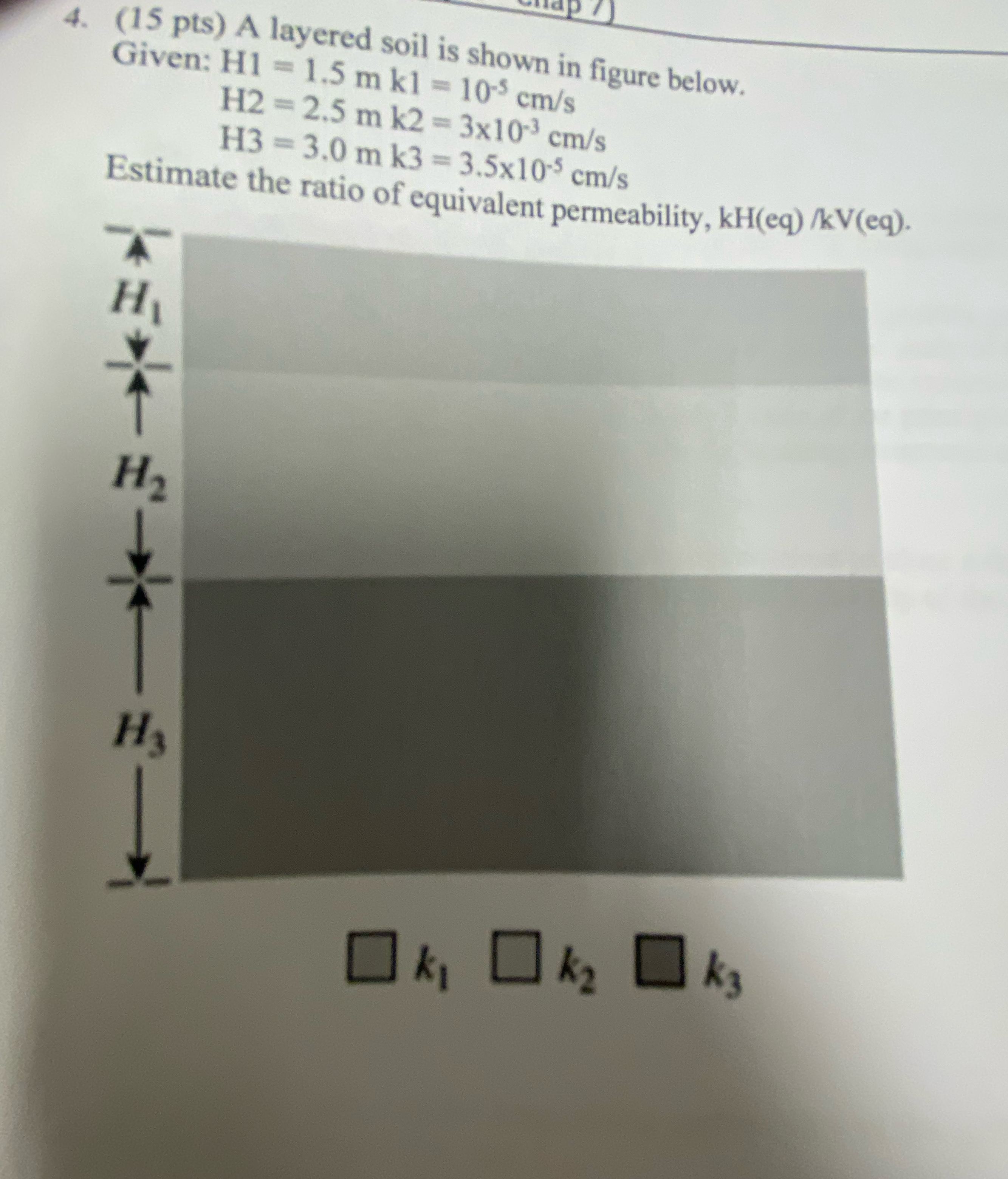 ( 1 5 pts ) A layered soil is shown in figure
