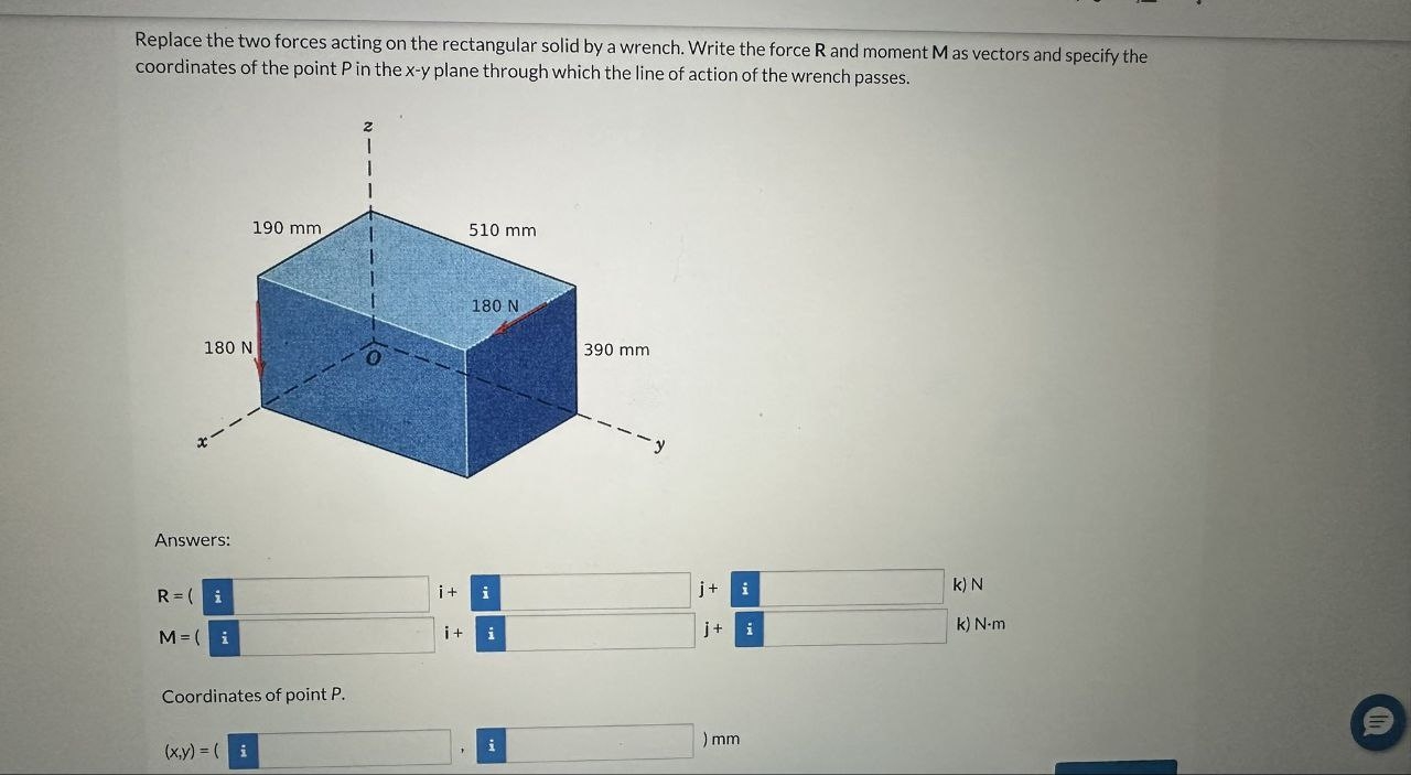 Replace the two forces acting on the rectangular