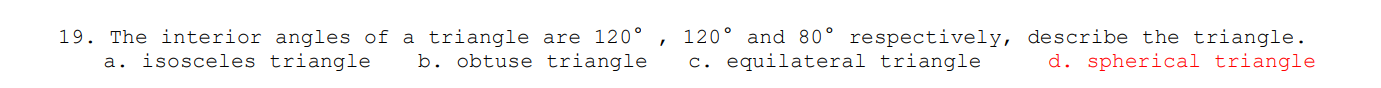 The interior angles of a triangle are 1 2 0 , 1 2