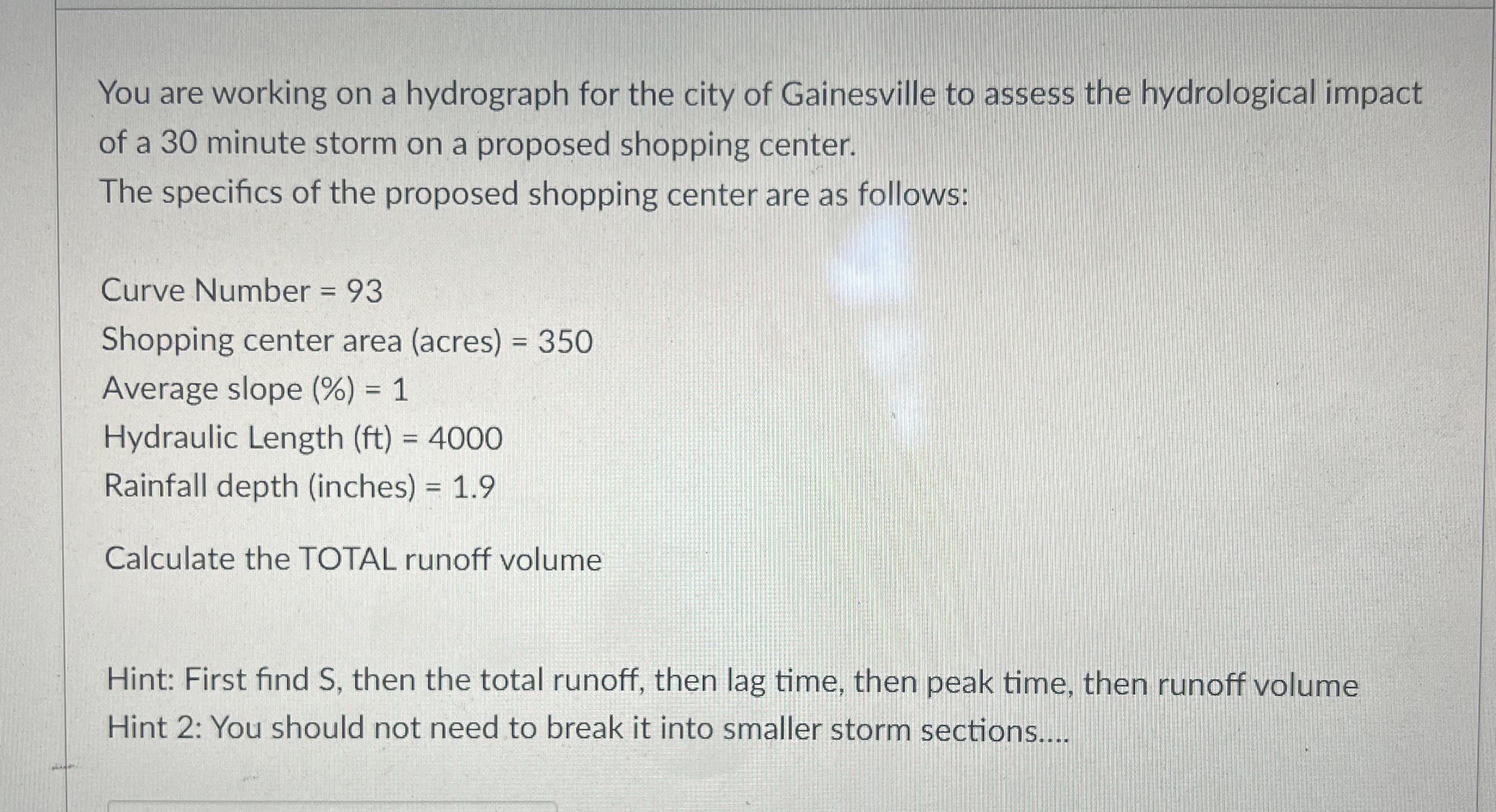 You are working on a hydrograph for the city of
