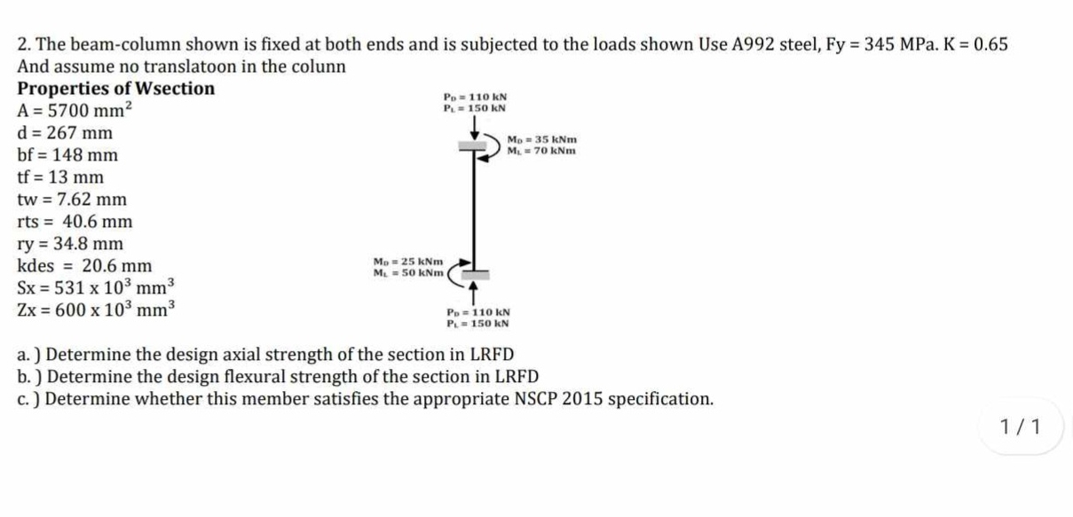 please answer this problem using NSCP 2 0 1 5 The